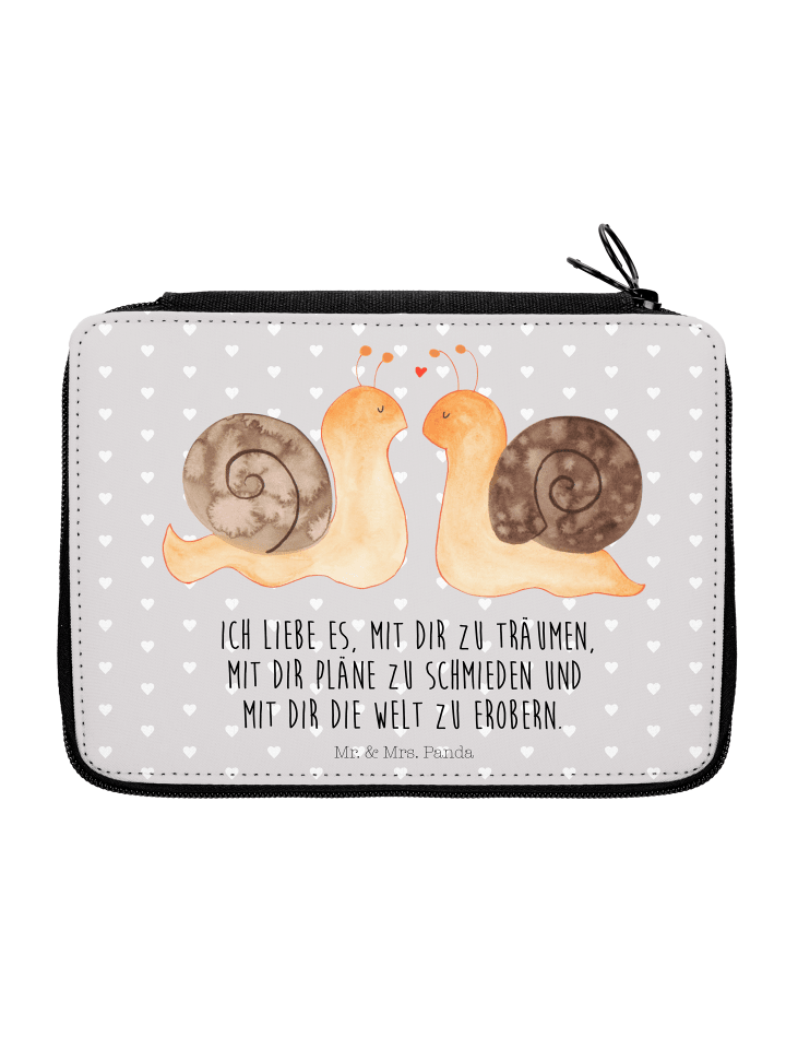 Federmäppchen Schnecken Liebe mit Spruch in Grau Pastell