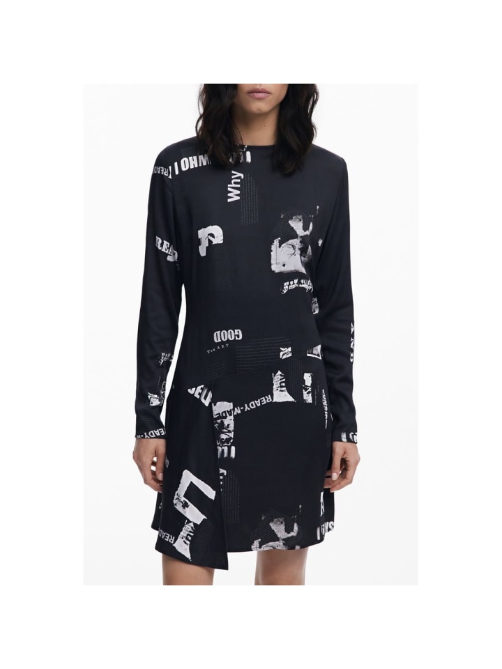 Schwarz Viskose Damen Kleid