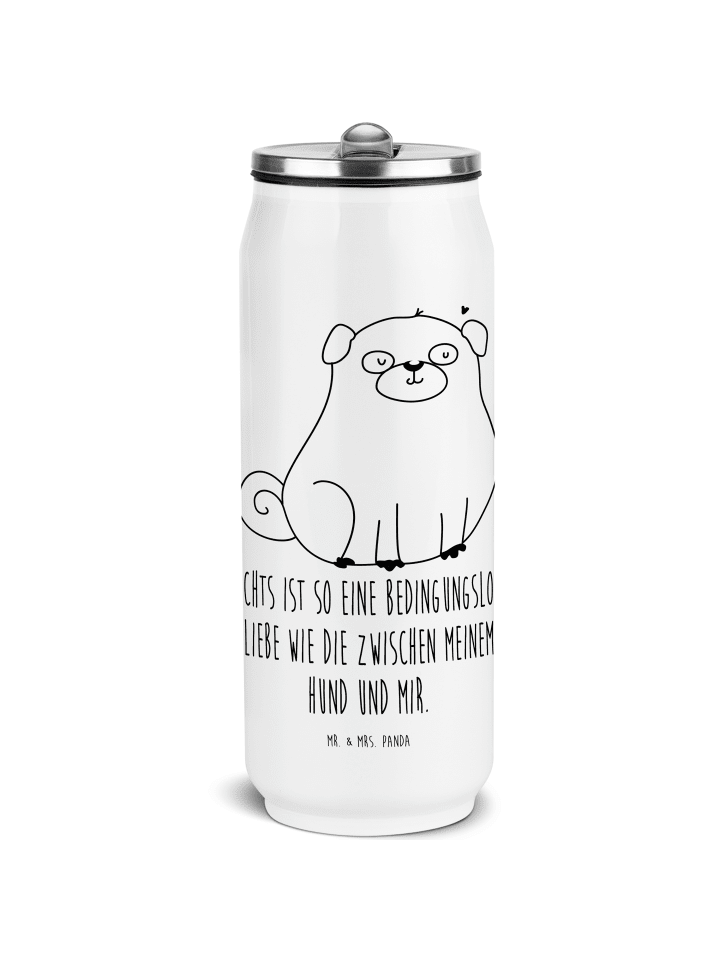 Trinkflasche Mops mit Spruch in Weiß