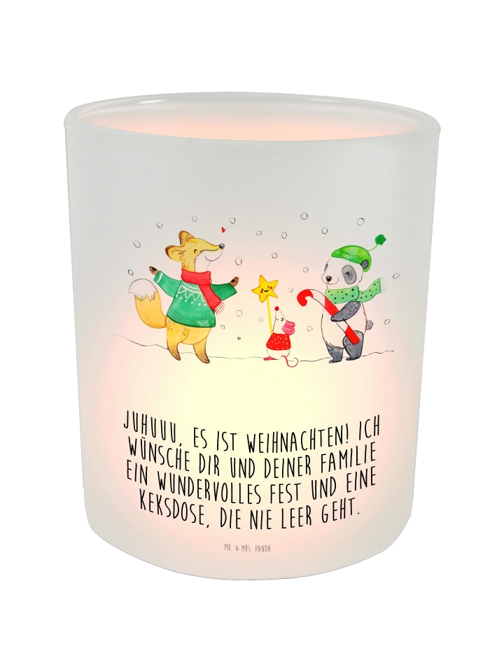 Kerzenglas Winter Weihnachtsfreude mit Spruch in Transparent