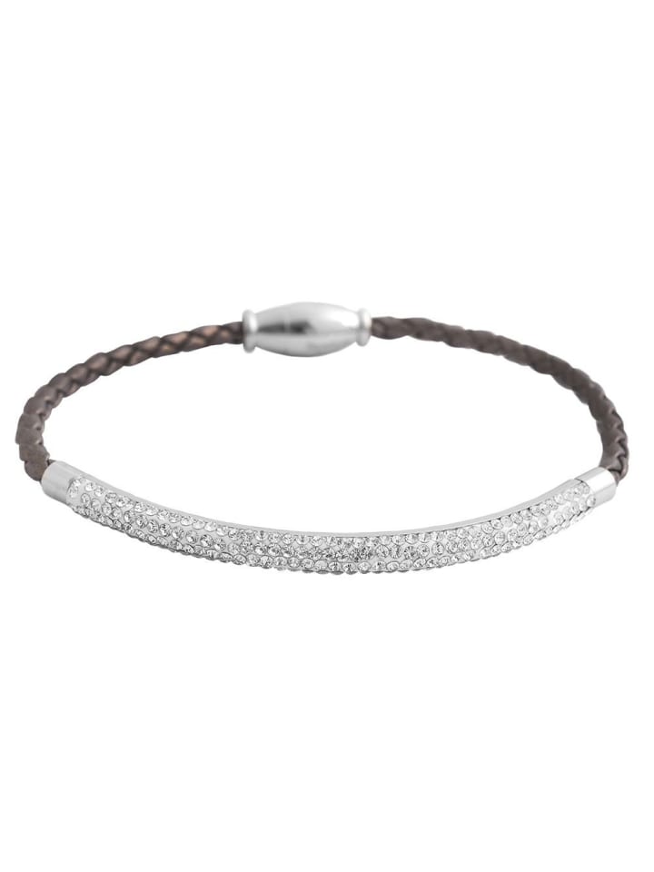 Damen Armband – Lederarmband aus Leder mit Strass Steinchen 19 cm in grau