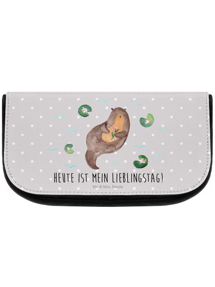 Make-up-Tasche Otter Seerose mit Spruch in Grau Pastell