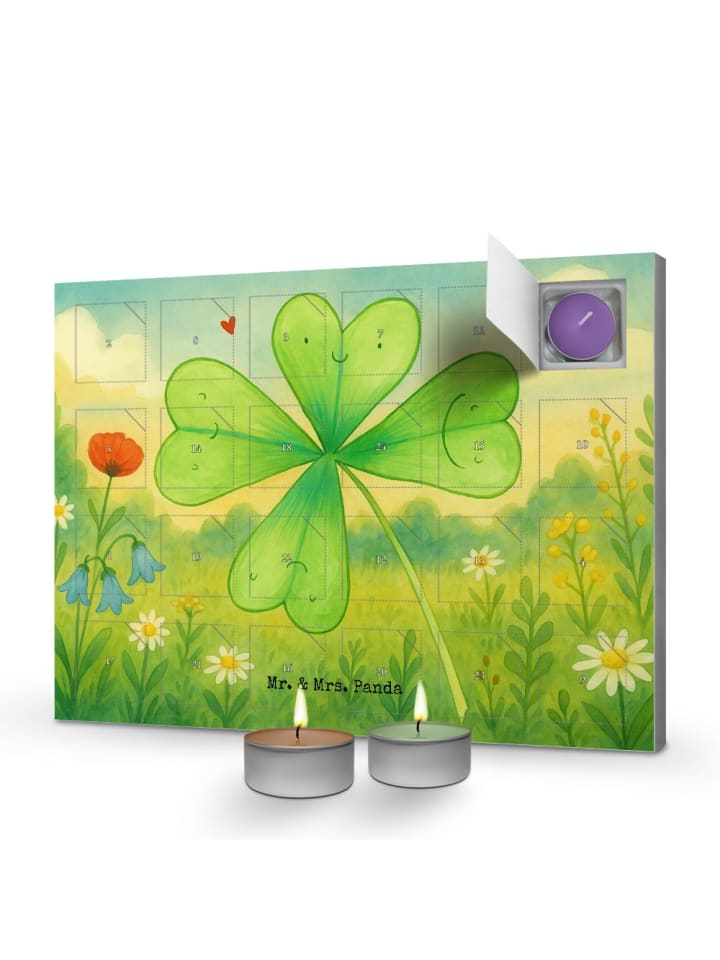 Adventskalender Blume Kleeblatt Design ohne Spruch in Weiß