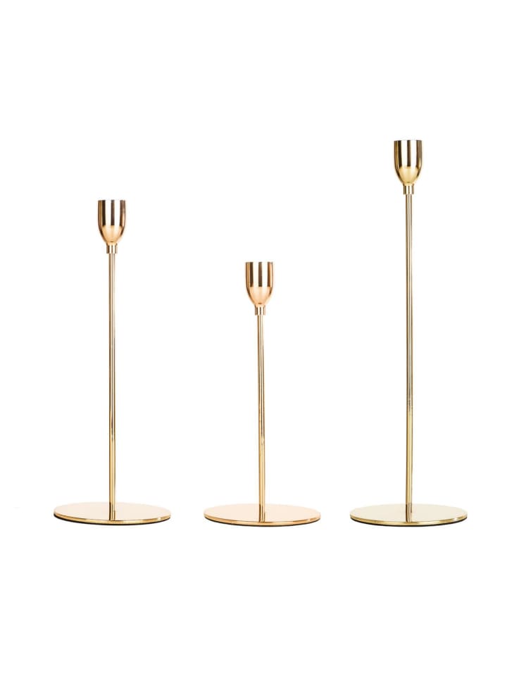 3er Set Kerzenständer Stabkerzenhalter in rosegold