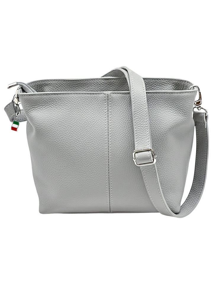 Florence Schultertasche, Umhängetasche Leder grau ca. 29cm