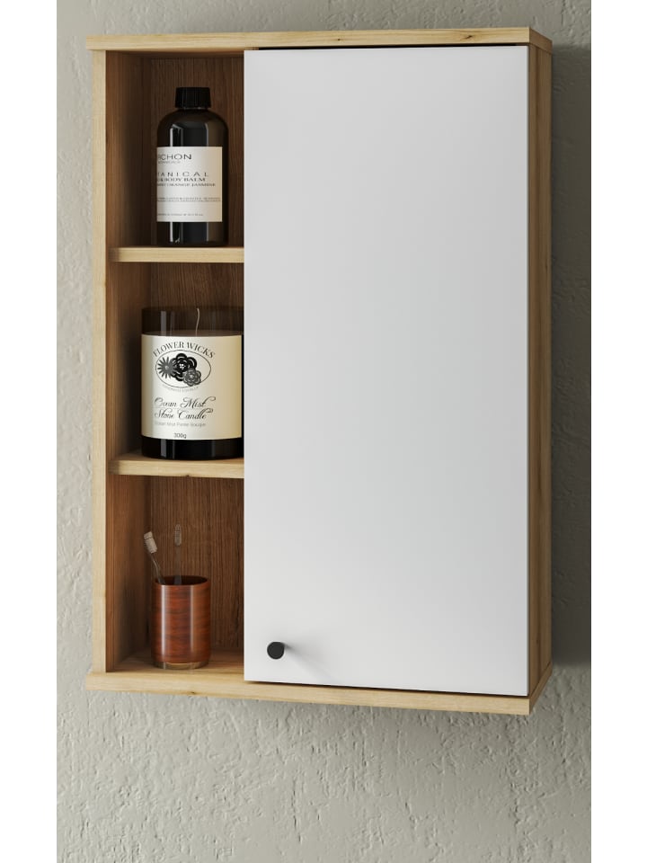 Hängeschrank weiß, Evoke Eiche, Badschrank hängend, 51 x 75 cm
