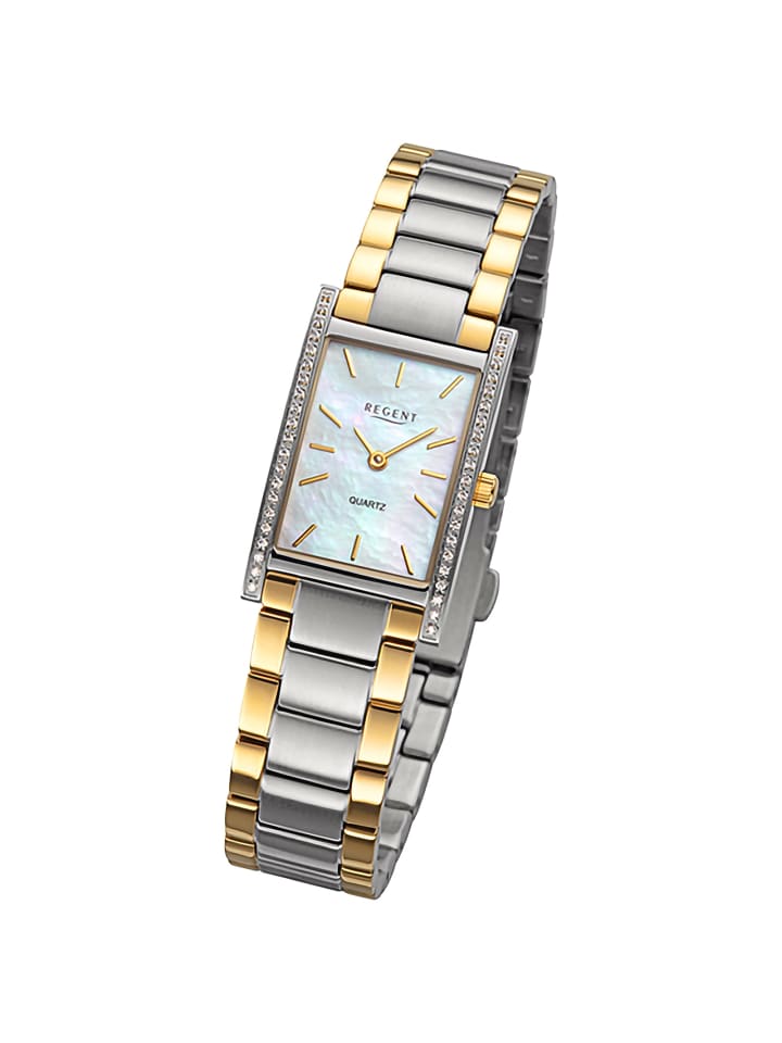 Analog-Armbanduhr Regent Metallarmband silber, gold klein (ca. 20 x 32,5mm)