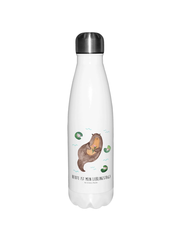 Thermos Otter Seerose mit Spruch in Weiß
