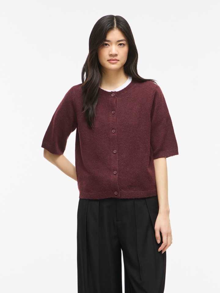 Halbarm Cardigan Knopfleiste Rippbund Bequem in Rot