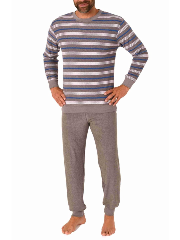 Frottee Pyjama Schlafanzug Bündchen - 70681 in grau