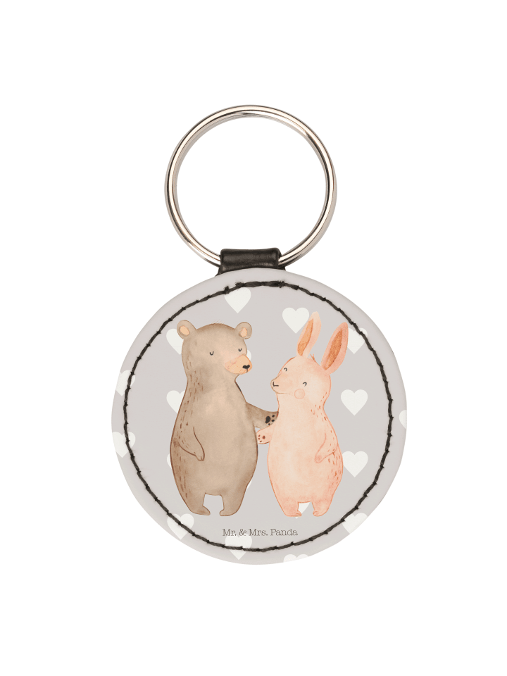 Schlüsselanhänger Bär und Hase Umarmen ohne Spruch in Grau Pastell