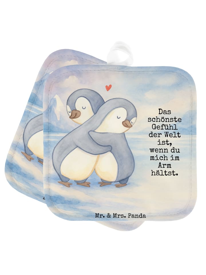 Topflappen Pinguine Kuscheln Design mit Spruch in Weiß