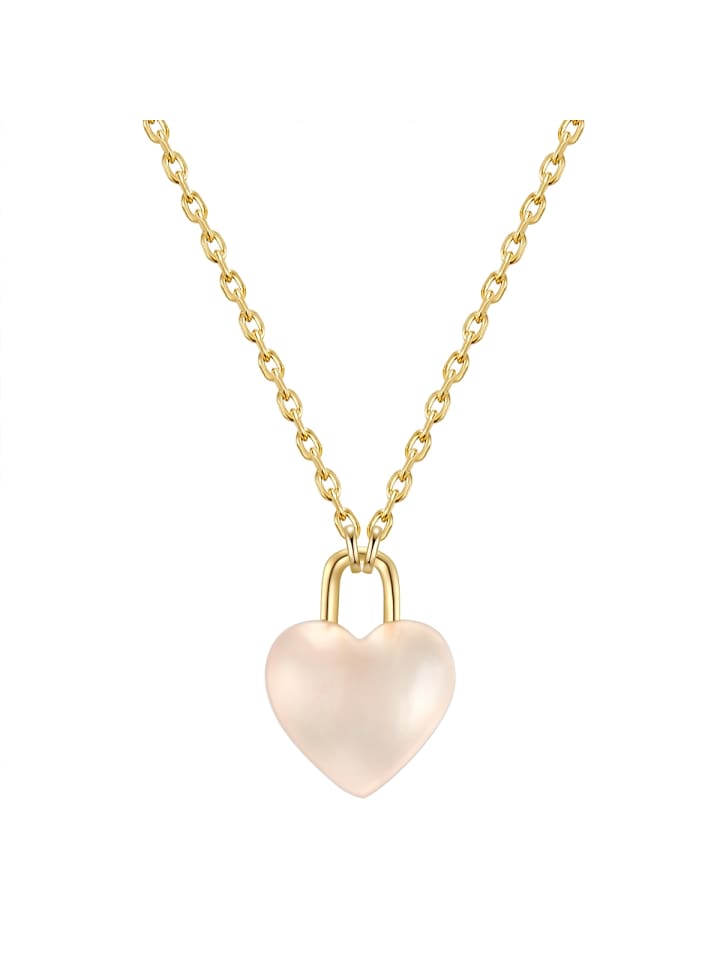 Halskette Herz aus Sterling Silber mit Rosenquarz in gelbgold