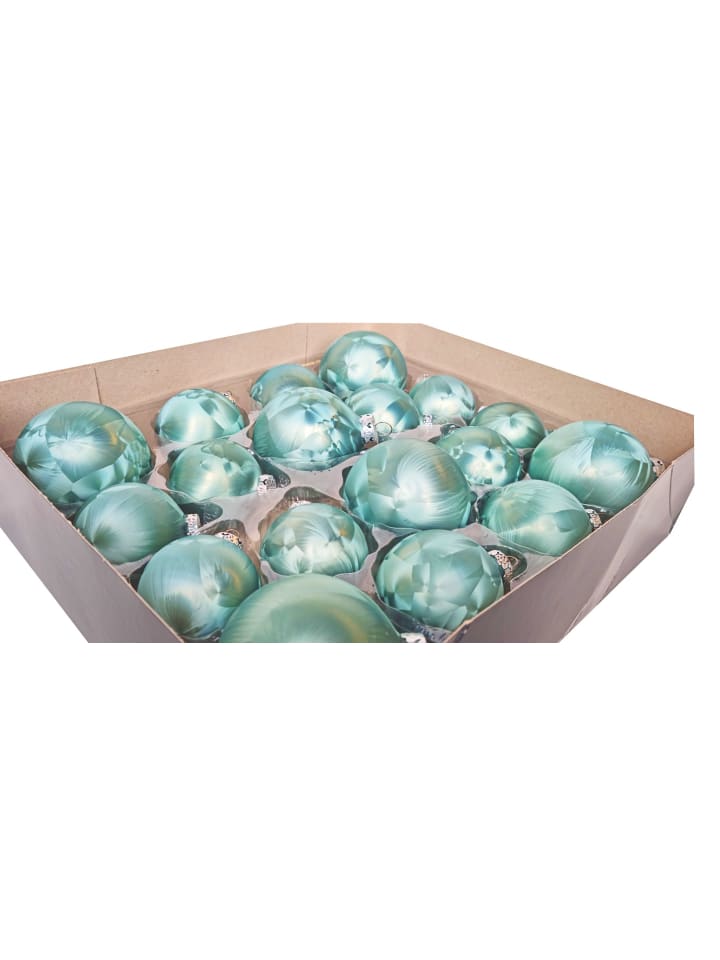 18 tlg. Set Glas Eislack Weihnachtsbaumkugeln in Mint