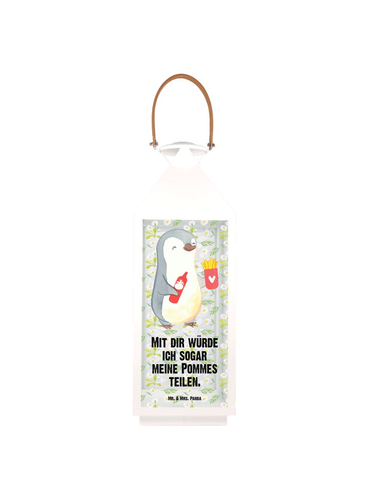 Laterne Pinguin Pommes mit Spruch in Transparent