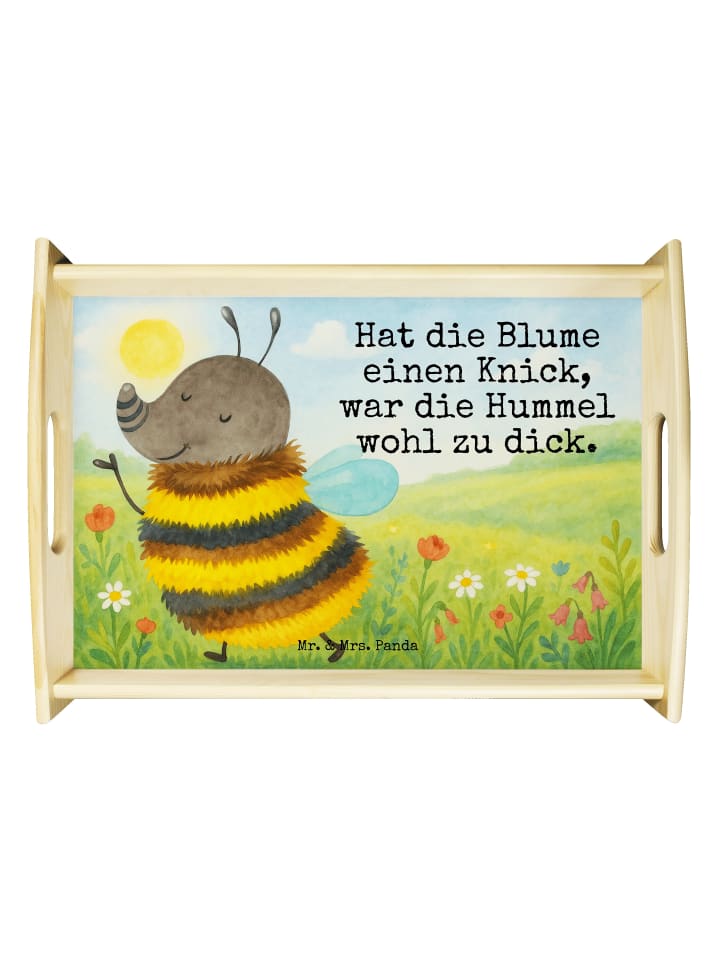 Servier Tablett Hummel flauschig Design mit Spruch in Weiß