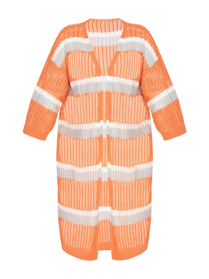 Women Cardigan in Offwhite Grey Orange