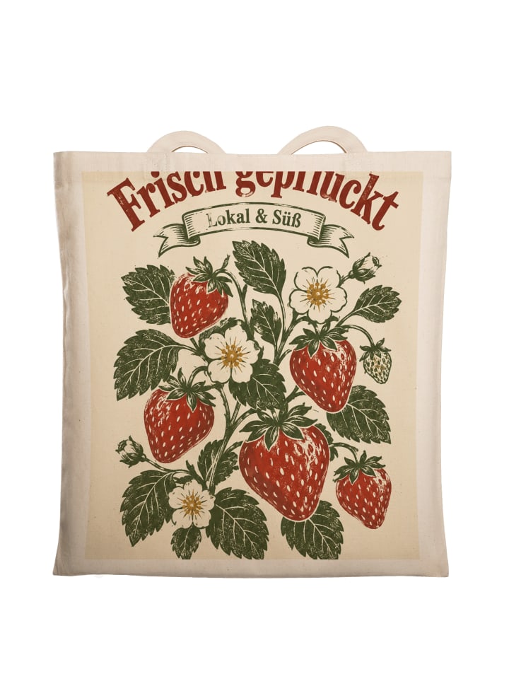 Beutel Erdbeere französisch Design mit Spruch in Weiß