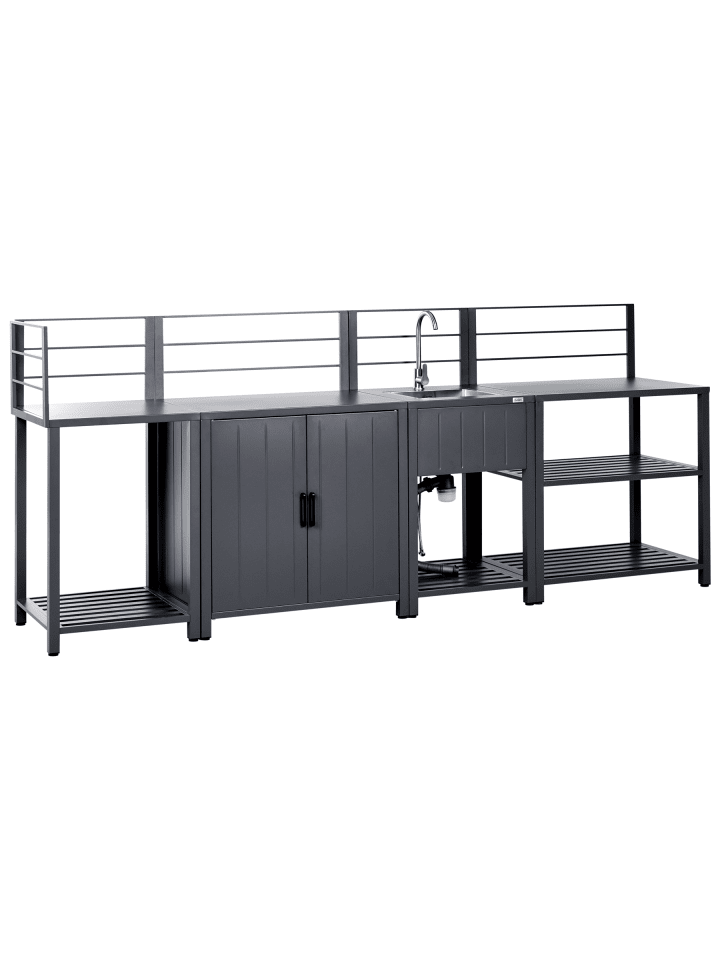 6er-Set Gartenküche VIGGIANO in Grau/Schwarz/Silber