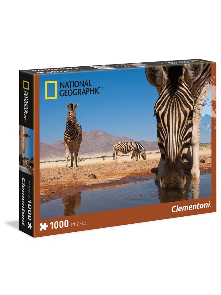 Puzzle Zebra trinkt an einem Wasserloch 1000 Teile in mehrfarbig