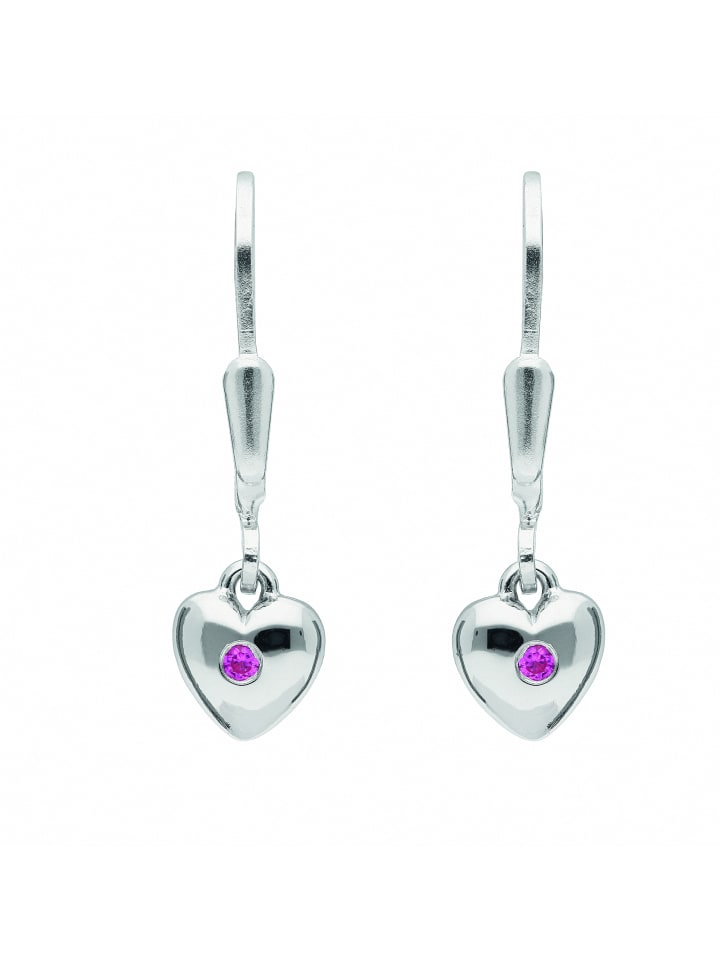 925 Silber Ohrringe / Ohrhänger Herz mit Zirkonia in silber