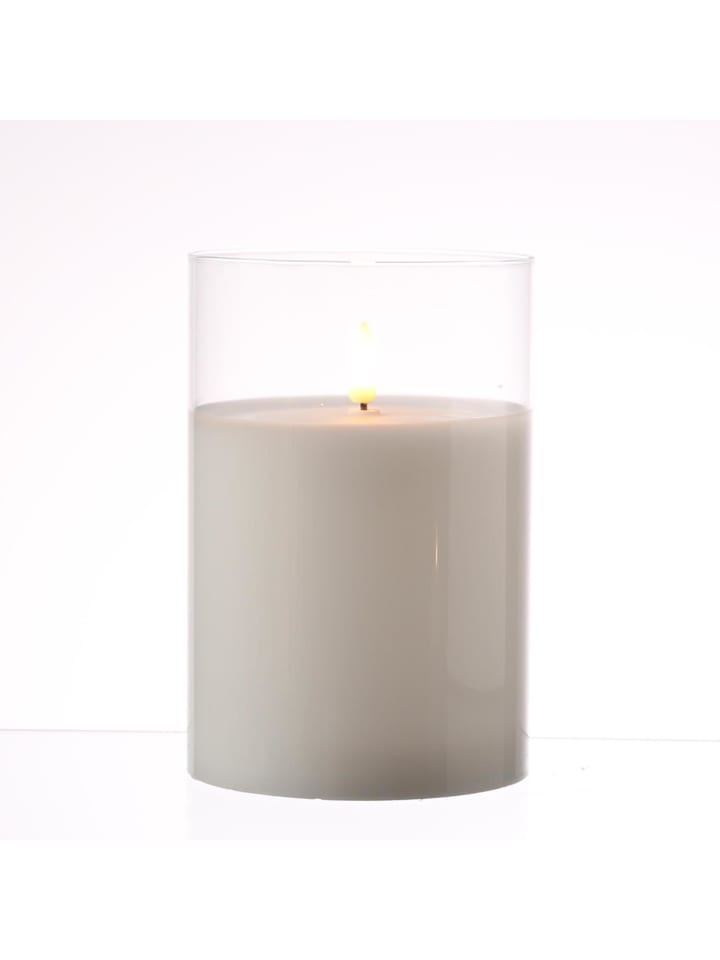 LED Kerze im Glas Windlicht flackernd D: 10cm H: 15cm in weiß