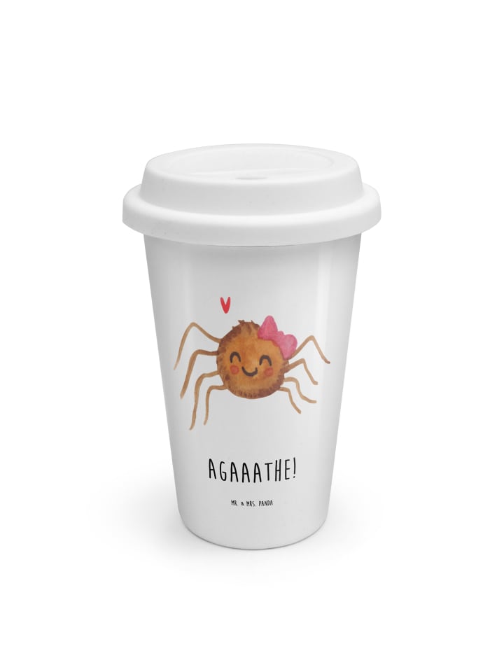 Kaffeebecher To Go Spinne Agathe Freude mit Spruch in Weiß