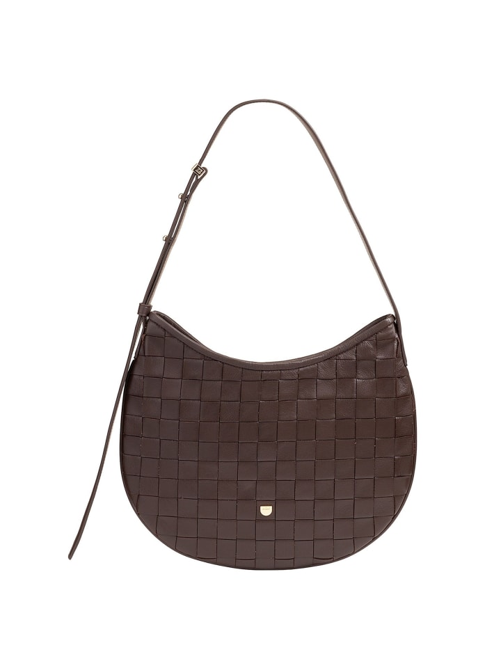 Hispani Schultertasche Leder 32 cm coffee brown