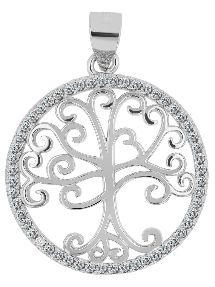Damen Anhänger – Lebensbaumanhänger aus 925 Silber mit Zirkonia in silber
