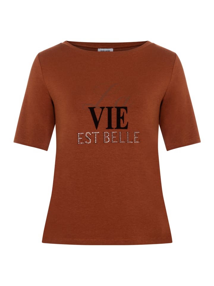 softes Kurzarmshirt, Wording in cinnamon