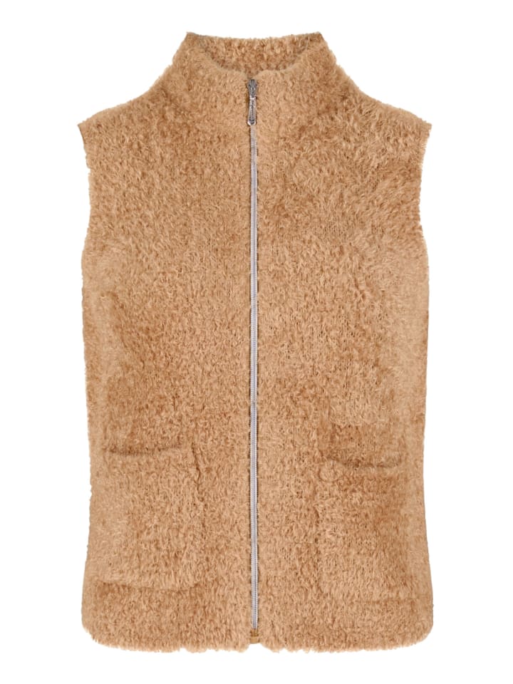 Strickweste mit Stehkragen in Beige
