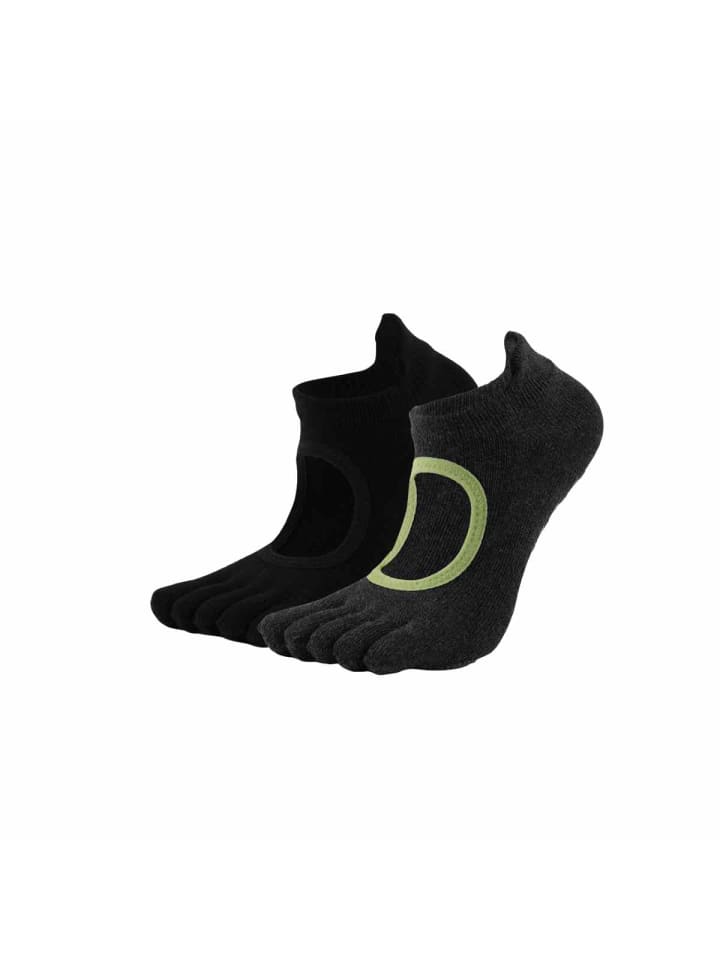2er-Pack Yoga-/Pilates-Zehensocken mit Leder-Sohl-Farb-Mix