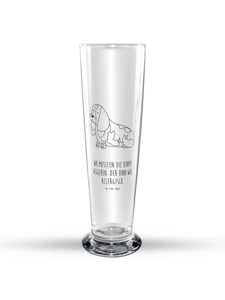 Bierglas Hund Basset Hound mit Spruch in Transparent