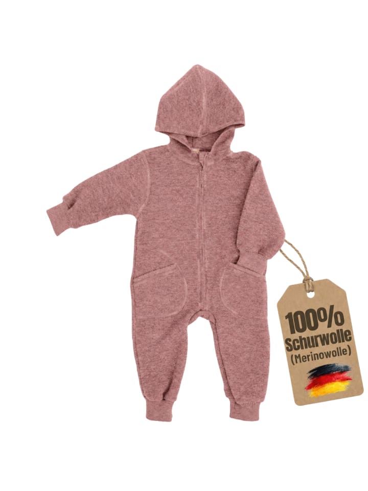 Baby-Overall mit Kapuze & Mulltuch Blaubaer in Rose Melange