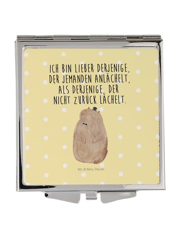 Kosmetikspiegel Murmeltier mit Spruch in Gelb Pastell