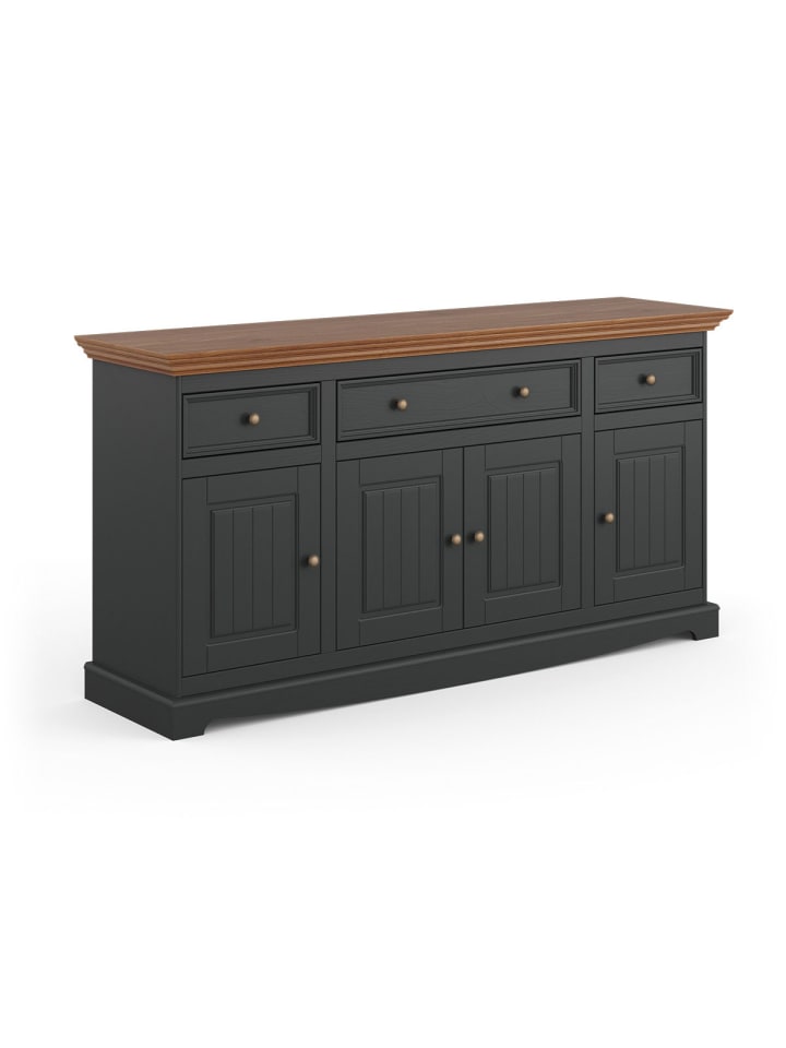 Kommode Belluno Elegante Kiefer gebeizt, Eiche / grau lackiert 167 / 45 / 85cm