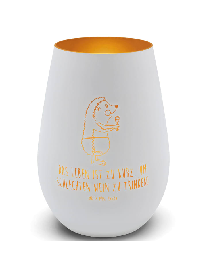 Windlicht Igel Wein mit Spruch in Weiß