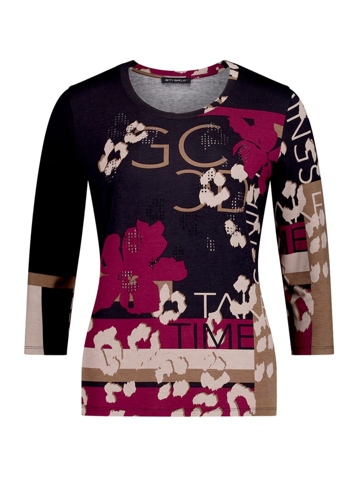 Basic Shirt mit Rundhalsausschnitt in Black/Dark Red