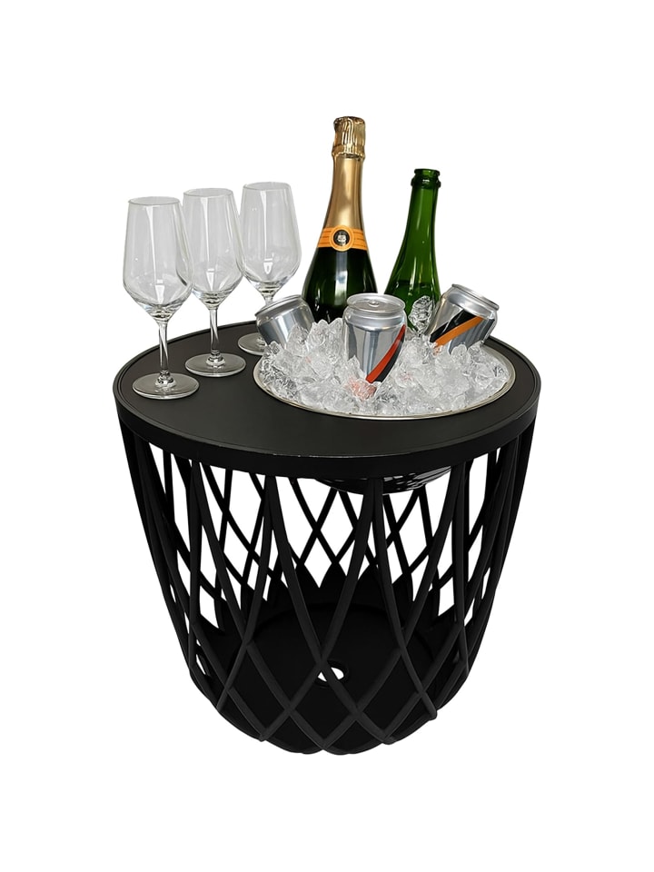 4-in-1 Loungetisch mit Edelstahl-Kühler Dubai in Schwarz 45 cm