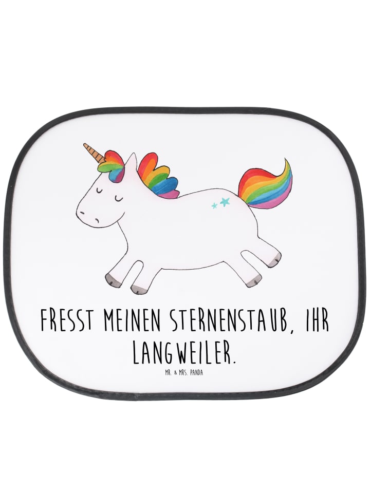 Sonnenschutznetz Einhorn Happy mit Spruch in Weiß