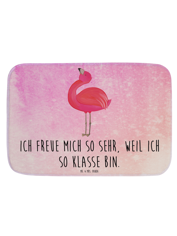 Duschvorleger Flamingo Stolz mit Spruch in Aquarell Pink