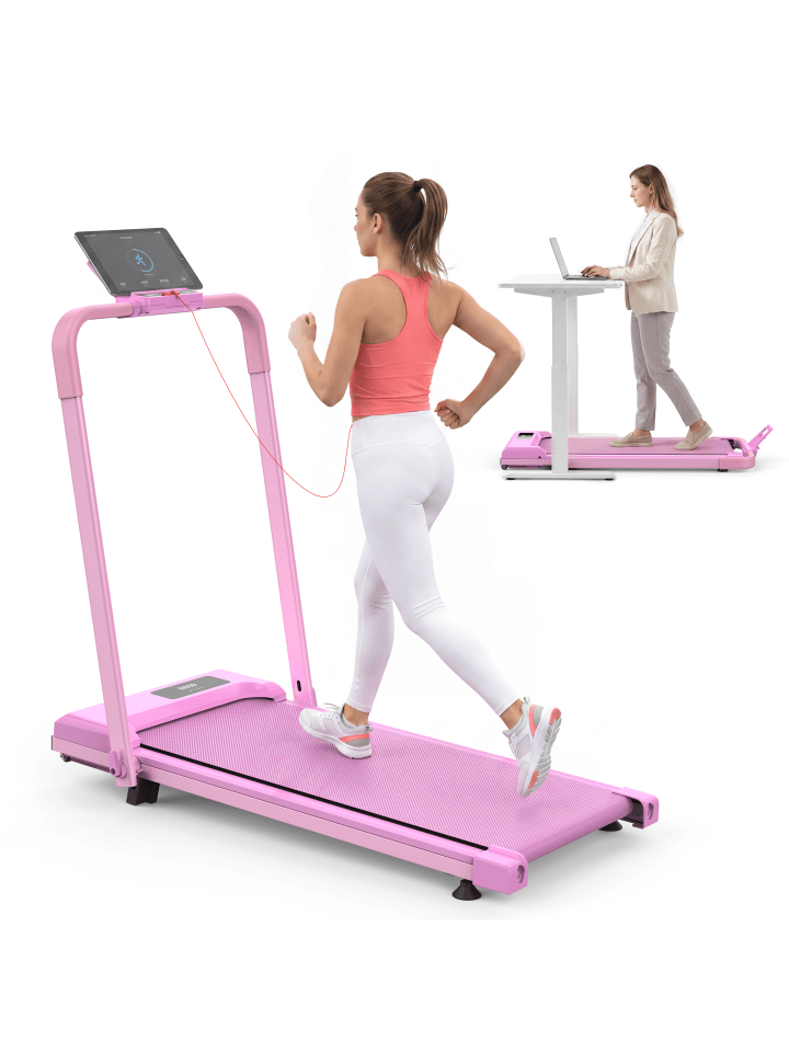 Laufband in Rosa 2-in-1 klappbar 120 kg mit Neigung für Heimbüro