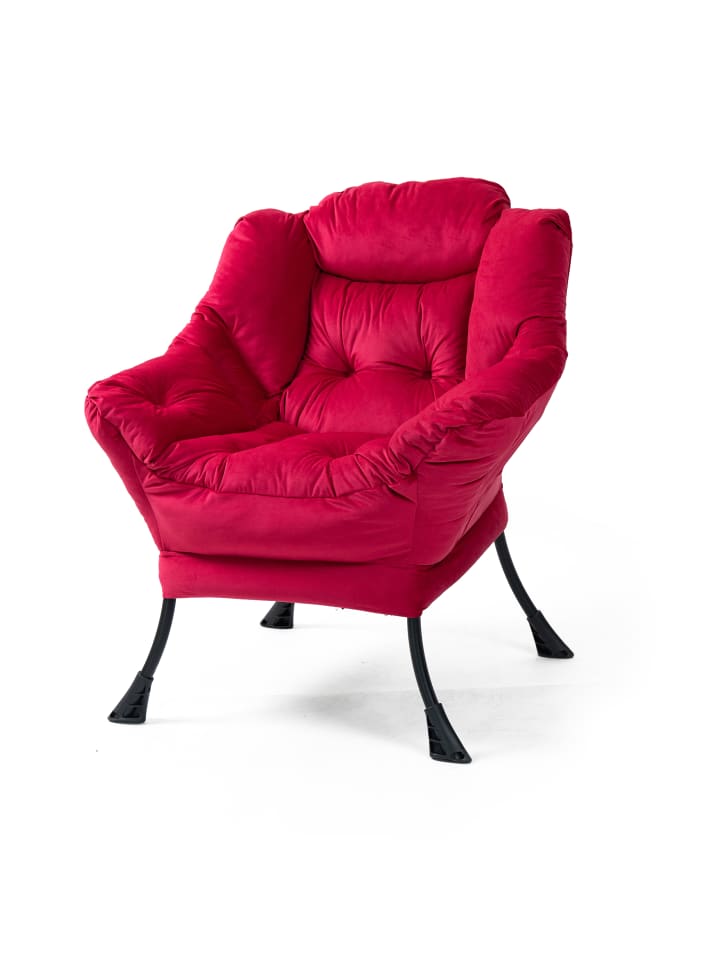 Loungesessel in Rot mit Seitentasche Metallrahmen für Wohnzimmer