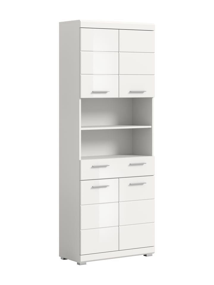 Hochschrank in weiß/weiß hochglanz - (B) 74 x (H) 191 x (T) 31