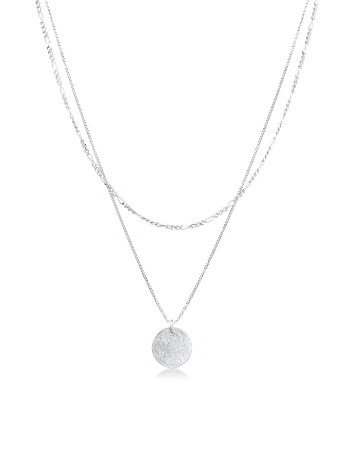 Halskette 925 Sterling Silber Figaro, Plättchen in Silber
