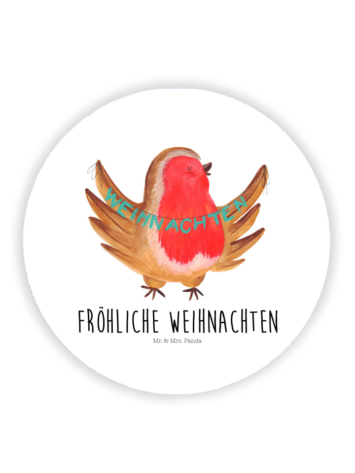 Magnet Rotkehlchen Weihnachten mit Spruch in Weiß
