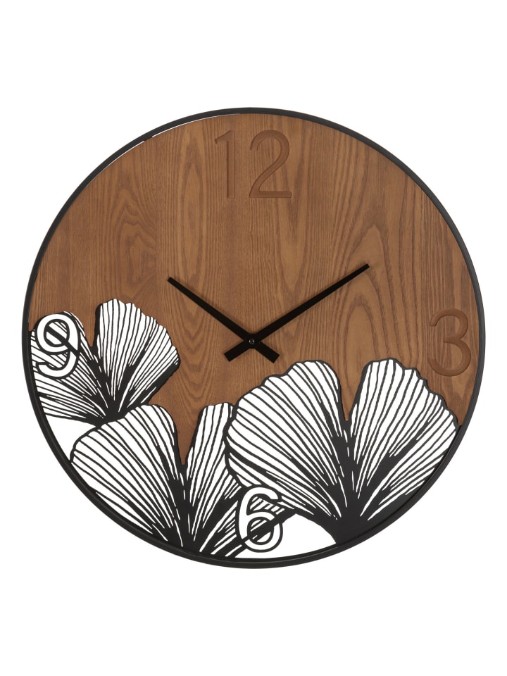 Runde Wanduhr aus braunem Holz und Metall, Ø 60 x 2 cm
