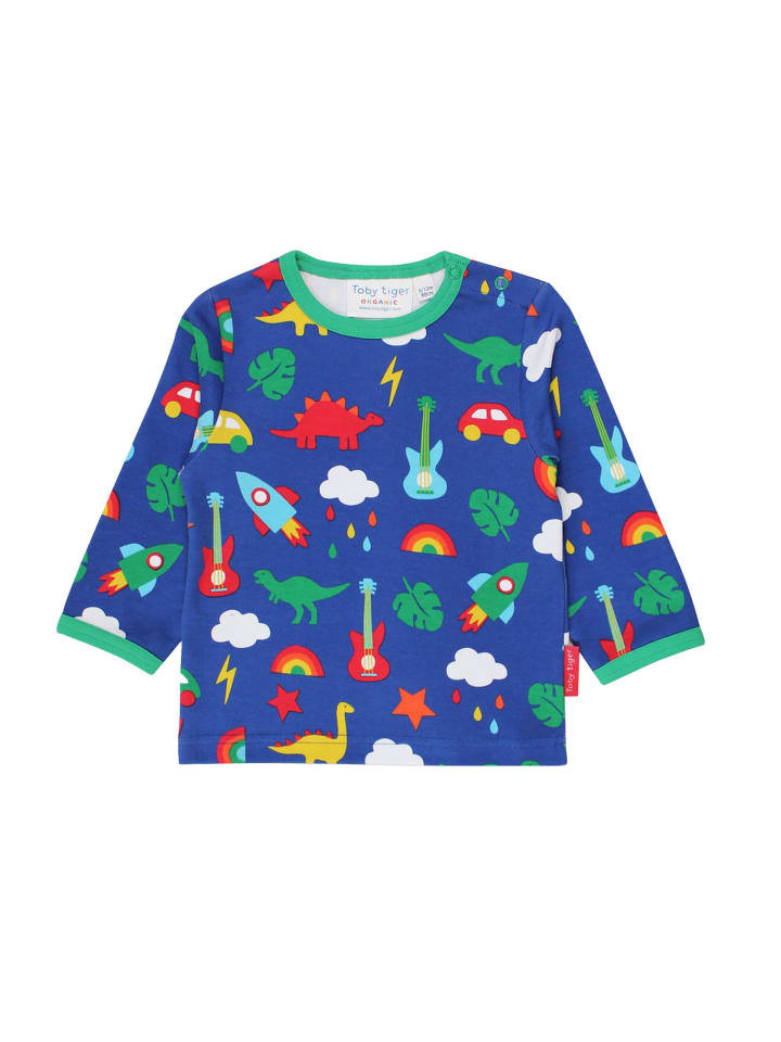 Langarmshirt mit Dino und Auto Print in blau