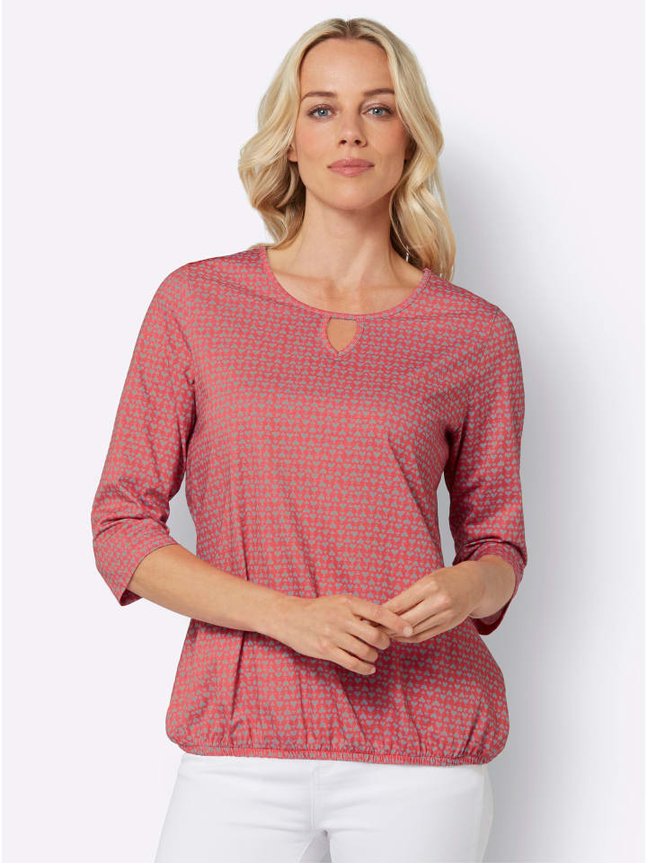 3/4-Arm-Shirt in grapefruit-steingrau-bedruckt