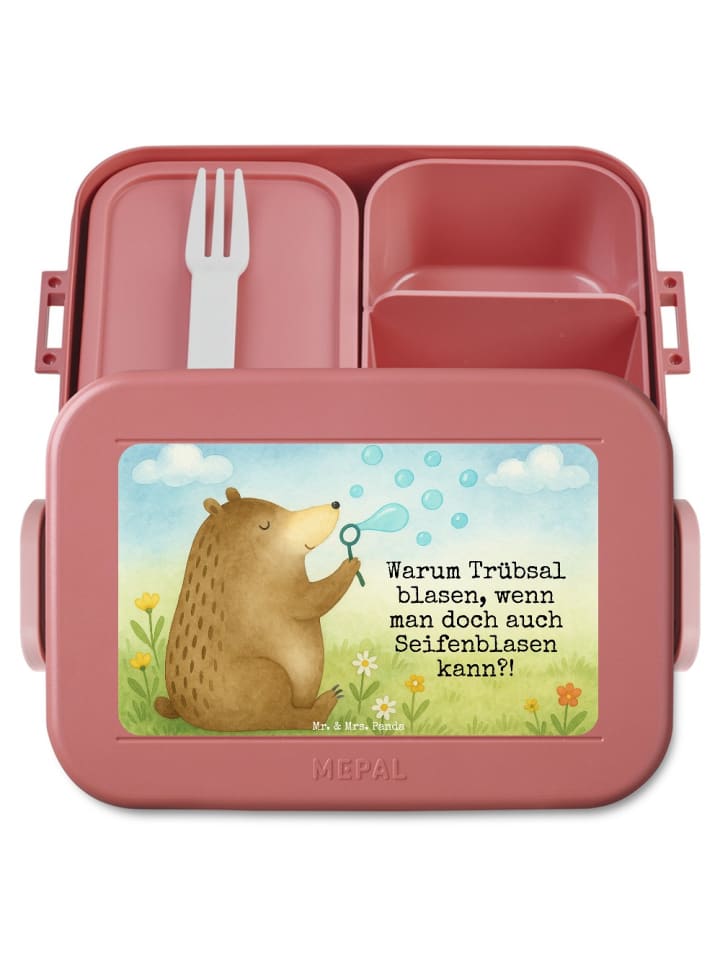 Bentobox Bär Seifenblasen Design mit Spruch in Rot Pastell